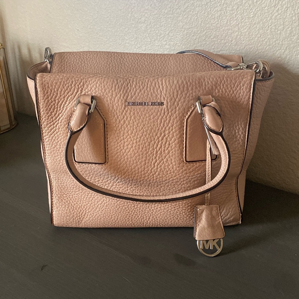 Michael Kors Blush Satchel with crossbody strap.